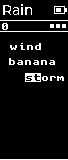 Rain: three words falling, one being typed